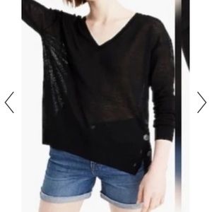 J.Crew linen blend vneck -sheer with side buttons. Size M